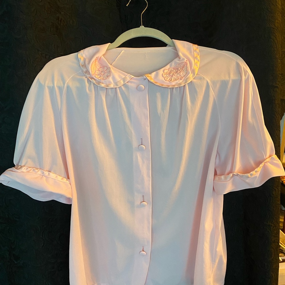 Vintage Pink Button-Up lingerie top cardigan with Floral Collar